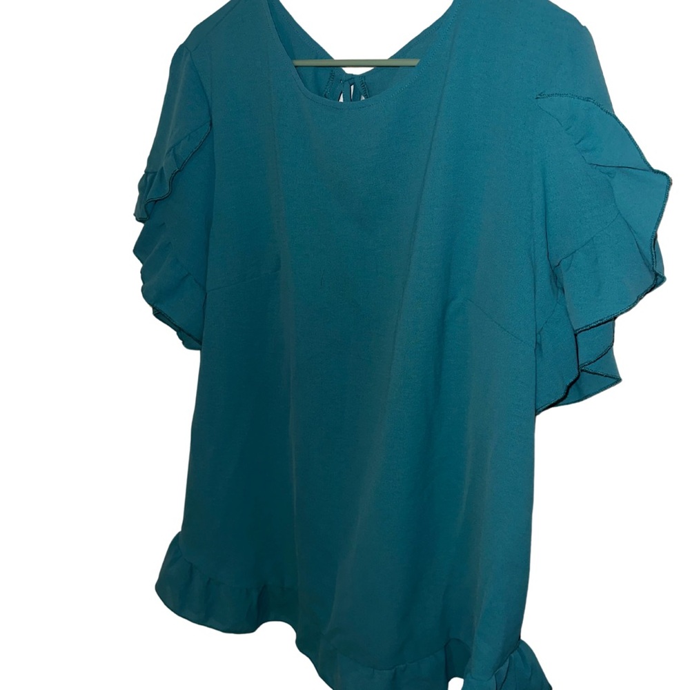 SHEIN Teal Ruffled Short Sleeve Blouse 2x never worn